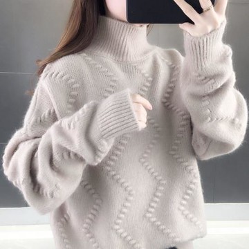很仙的純色波浪紋單層高領加厚套頭毛衣女士冬季新款慵懶針織上衣