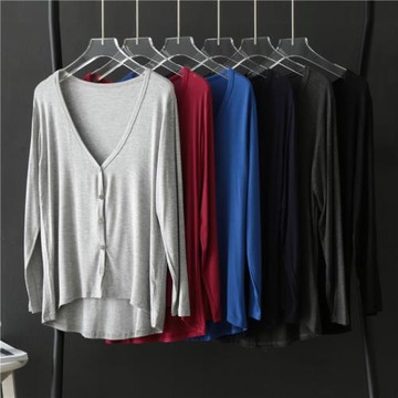 莫代爾開衫女夏季2025新款柔軟垂感純色寬松大碼V領長袖短外套