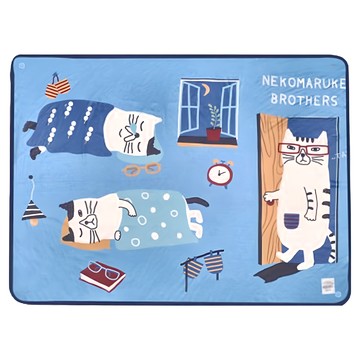 kUSUgURU JAPAN 日本眼鏡貓 NEKOMARUKE 貓丸系列 薄毯/膝蓋毯  100 x 70cm  藍色