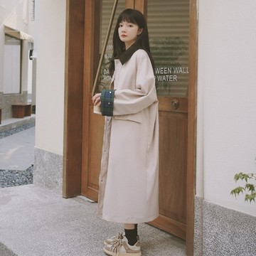 [米蘭精品] 風衣外套長版大衣-韓版百搭單排扣時尚女外套74dk6