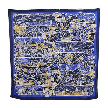 HERMES 愛馬仕 藍色 羊絨 絲綢 Bingata 絲巾 140 【二手名牌BRAND OFF】
