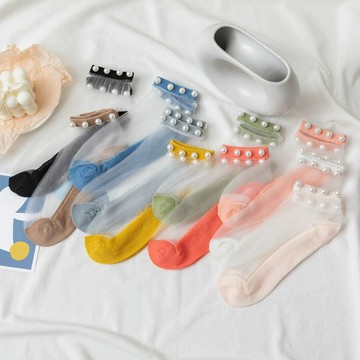 D90 珍珠玻璃絲襪子 春夏季薄款透明透氣船襪