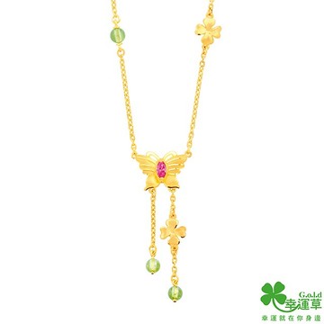 【幸運草金飾】幸運福蝶黃金項鍊(大)-橄欖石