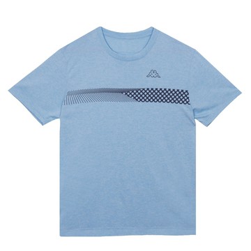 KAPPA義大利時尚吸濕排汗中性短袖圓領衫水藍麻花38273LWW55