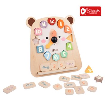 【德國 classic world 客來喜經典木玩】熊熊時光學習板(數字/顏色/形狀配對)