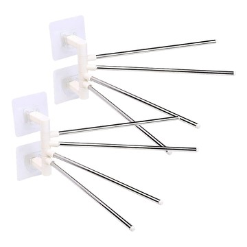 Marketpo 壁貼式四桿旋轉抹布架 ABS+不鏽鋼材質 180°旋轉 無痕貼 5KG承重 易於收納  銀色  30.5 x 8cm  2個