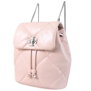 TORY BURCH KIRA 金屬LOGO菱格紋皮革翻蓋式鍊帶後背包/斜背包(粉)