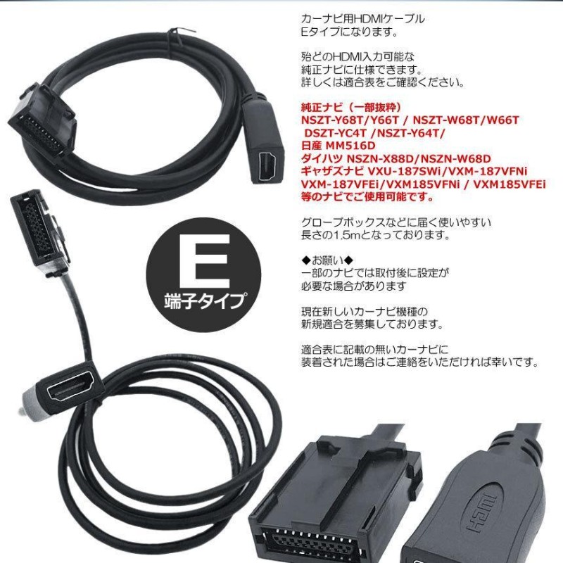 HDMIケーブル Eタイプ〜Aタイプ　メス　トヨタ　ホンダ　日産　ダイハツ　ナビ