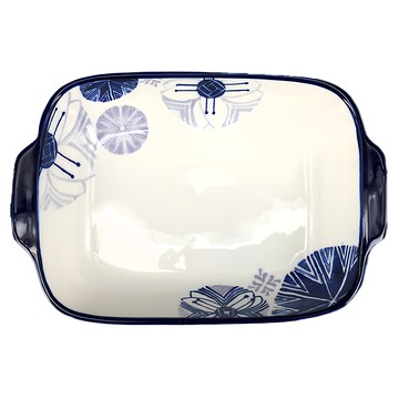 TATUNG 大同磁器 長方型烤盤 8.5吋 22 x 15.5 x 4.7cm  鏡花水月 藍色 + 白色  1個