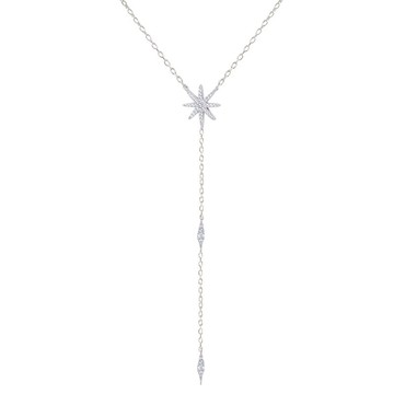 現貨+預購 925純銀項鍊鋯石吊墜-閃亮八芒星長款毛衣鍊女飾品74aq36【獨家進口】【米蘭精品】