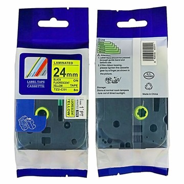 PUTY國產覆膜TZ2-C51 熒光黃底黑字24mm標簽機打印紙 PT-9800色帶