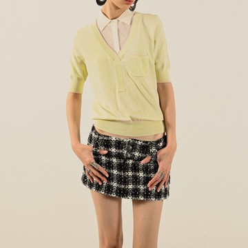 【NaSuBi Vintage】拼色設計假兩件式針織古著上衣