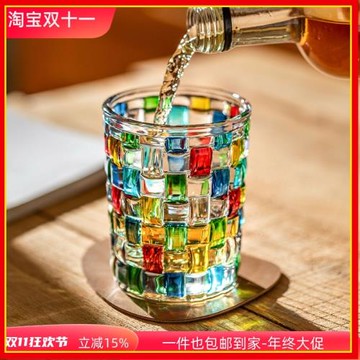 歐式手工彩繪琺瑯水晶玻璃啤酒杯威士忌杯茶水杯烈酒洋酒杯編織杯