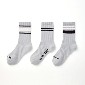 【ChangeTone 襪子專賣店】C的算法 抗菌運動中筒襪〈淺灰/三支入〉
