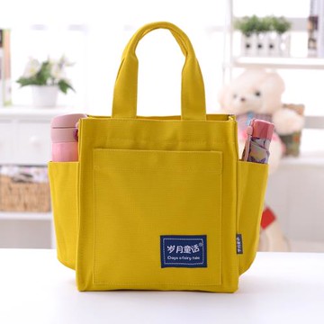 大容量裝飯盒純色帆布袋帶水杯位便當包日式飯盒袋媽咪外出手提包