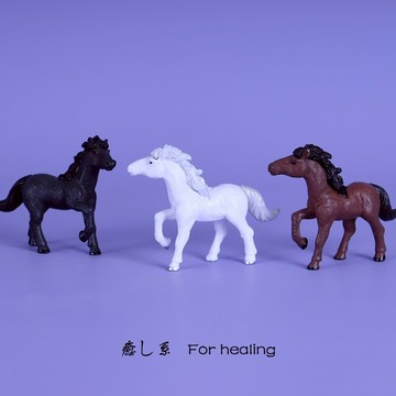 靜態仿真白色棕色黑色小馬小動物微縮微景觀沙盤造景模型擺件玩具
