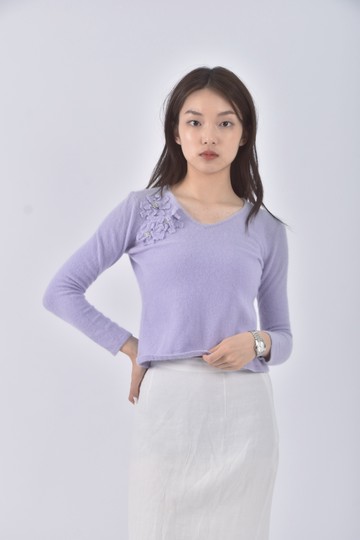 (S) carole little質感針織圓領藍色長袖上衣