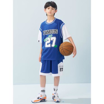 hoo男童短袖t恤+短褲中大童運動套裝夏裝兒童籃球服網眼兩件套