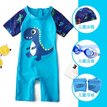 兒童泳衣2025新款男童連體短袖防曬速干透氣寶寶小中大童訓練泳裝