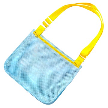 多功能收納袋 單肩網袋  20 x 24cm  淺藍色 + 黃色