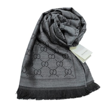 GUCCI 古馳  經典GG提花LOGO羊毛流蘇圍巾(灰色)