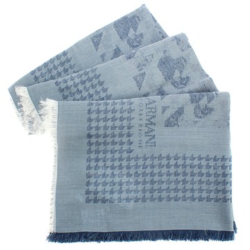 ARMANI COLLEZIONI千鳥格紋流蘇披肩圍巾(灰藍)102805｜GoBrand購名牌