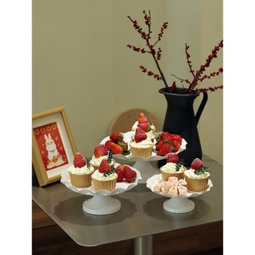 鐵藝蛋糕架婚慶道具托盤 歐式婚禮波浪邊蛋糕盤 甜品臺白色點心盤