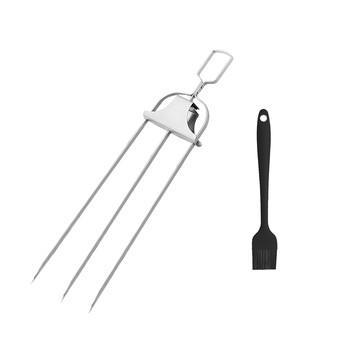 GoPeaks 省力快烤 戶外露營BBQ三針不鏽鋼燒烤叉  35.6 x 9.3 x 2.5cm  1個