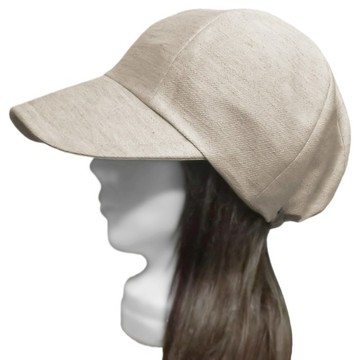 寬簷報童帽◆半亞麻斜紋針織／灰杢自然色 ◇寬鬆尺寸・紫外線對策・小臉效果・四季皆可配戴◇
