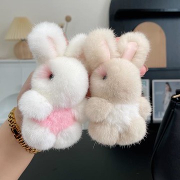 大耳朵水貂毛小兔子掛件可愛毛絨汽車鑰匙扣包包掛飾裝死玩偶正版