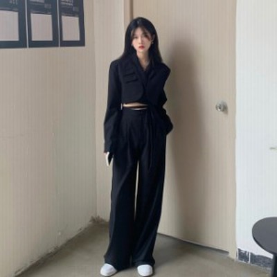 セットアップ レディース パンツ スーツ ジャケット カジュアルスーツ 長袖 ロング丈 テーパードパンツ 無地 へそ出し シンプル おしゃれ 通販 Lineポイント最大get Lineショッピング
