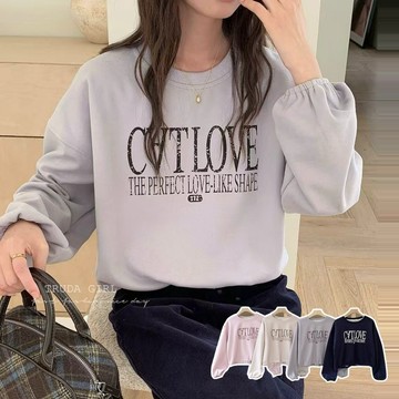 《杜達女孩》CATLOVE短版大學T 清新風束口長袖上衣 女 大學t 短版上衣 衛衣 秋冬上衣 泡泡袖 燈籠袖 長袖t恤