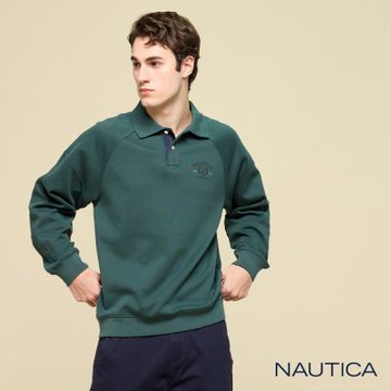 Nautica 男裝 經典品牌刺繡棉質長袖POLO衫-綠色