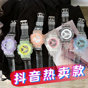 ins風獨角獸電子手表女學生運動電子表氣質初高中透明表帶情侶表