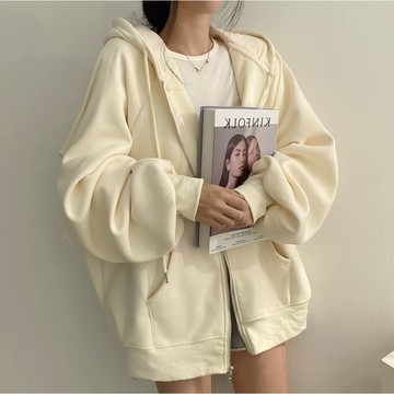 Vuja de 純棉 連帽外套 寬鬆外套 素色基礎款外套 刷毛 oversize 長袖 外套女