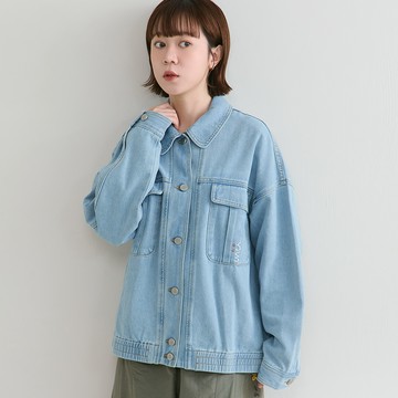 a la sha 抹茶繡花剪接牛仔外套