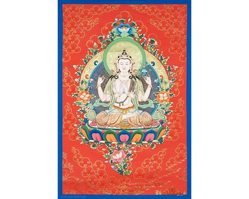 西藏唐卡畫布上的四臂觀音佛像家居祝福