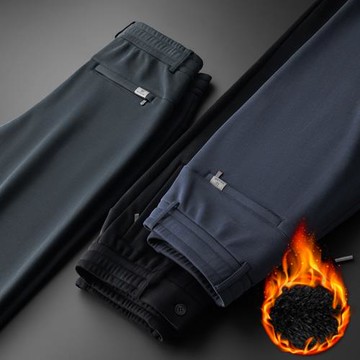 高端垂順莫代爾休閑褲男冬季加絨加厚松緊腰寬松直筒彈力運動長褲