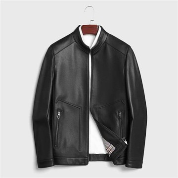 【米蘭精品】真皮皮衣外套-綿羊皮高檔立領商務休閒簡約男外套2色74ja88