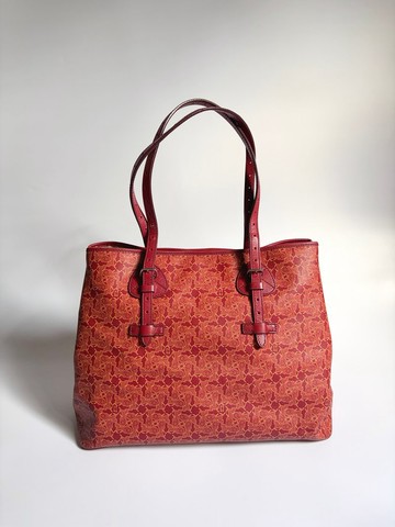 CELINE 古董 Sulky 馬車圖騰印花 PVC 塗層托特包 - 紅色
