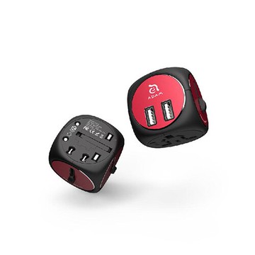 OMNIA TA502 5合一多功能雙孔 USB多國萬用轉接充電插座-黑紅