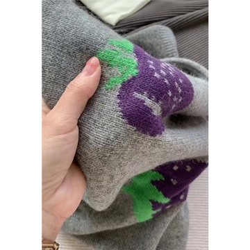 2025歐貨高貨新款圓領休閑早春秋草莓灰色針織套頭上衣毛衣時尚潮