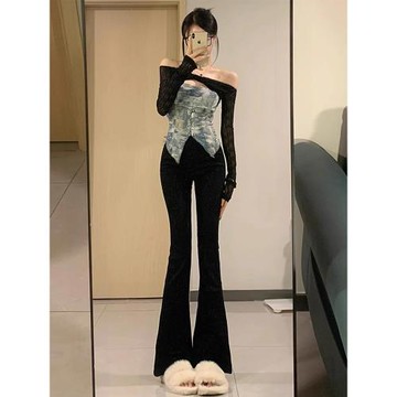 微喇叭女春夏2025新款黑色褲子垂感高腰休閑西裝長褲拖地馬蹄褲