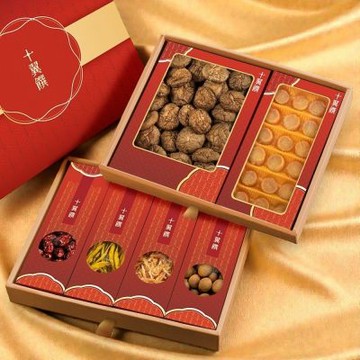 【十翼饌】御賞六福雙層禮盒x3盒 附提袋(干貝/香菇/春節/伴手禮/過年/送禮)