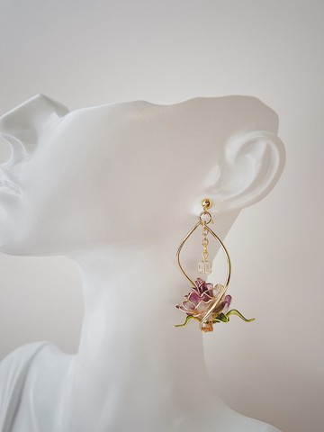 玫瑰色的你 紫 垂墜式樹脂耳環
