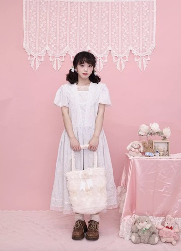 古董少女感 碎花蕾絲花邊 海軍領連身裙