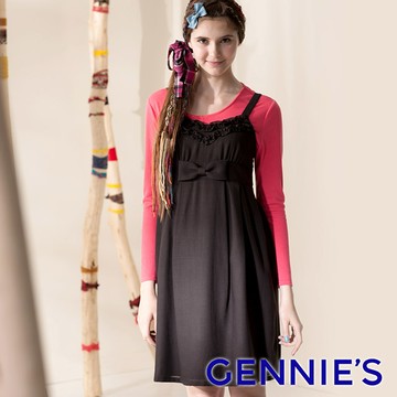 Gennies奇妮 羊毛大蝴蝶滾邊背心洋裝-咖(G2411)