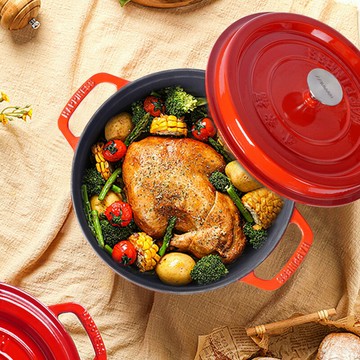 免運 開立發票 鍋具 出口品質25CM琺瑯鑄鐵鍋煲湯燉鍋生鐵搪瓷鍋無涂層不粘鍋鐵燉鍋