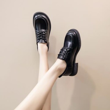 真皮樂福鞋子女2024新款秋季英倫軟底系帶厚底單鞋復古百搭小皮鞋