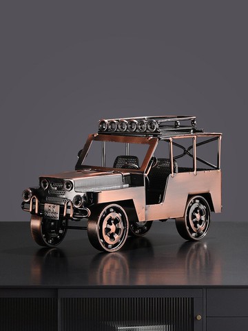 創意裝飾品擺件鐵藝吉普車模型金屬汽車手工藝品個性帶槍鐵皮車模